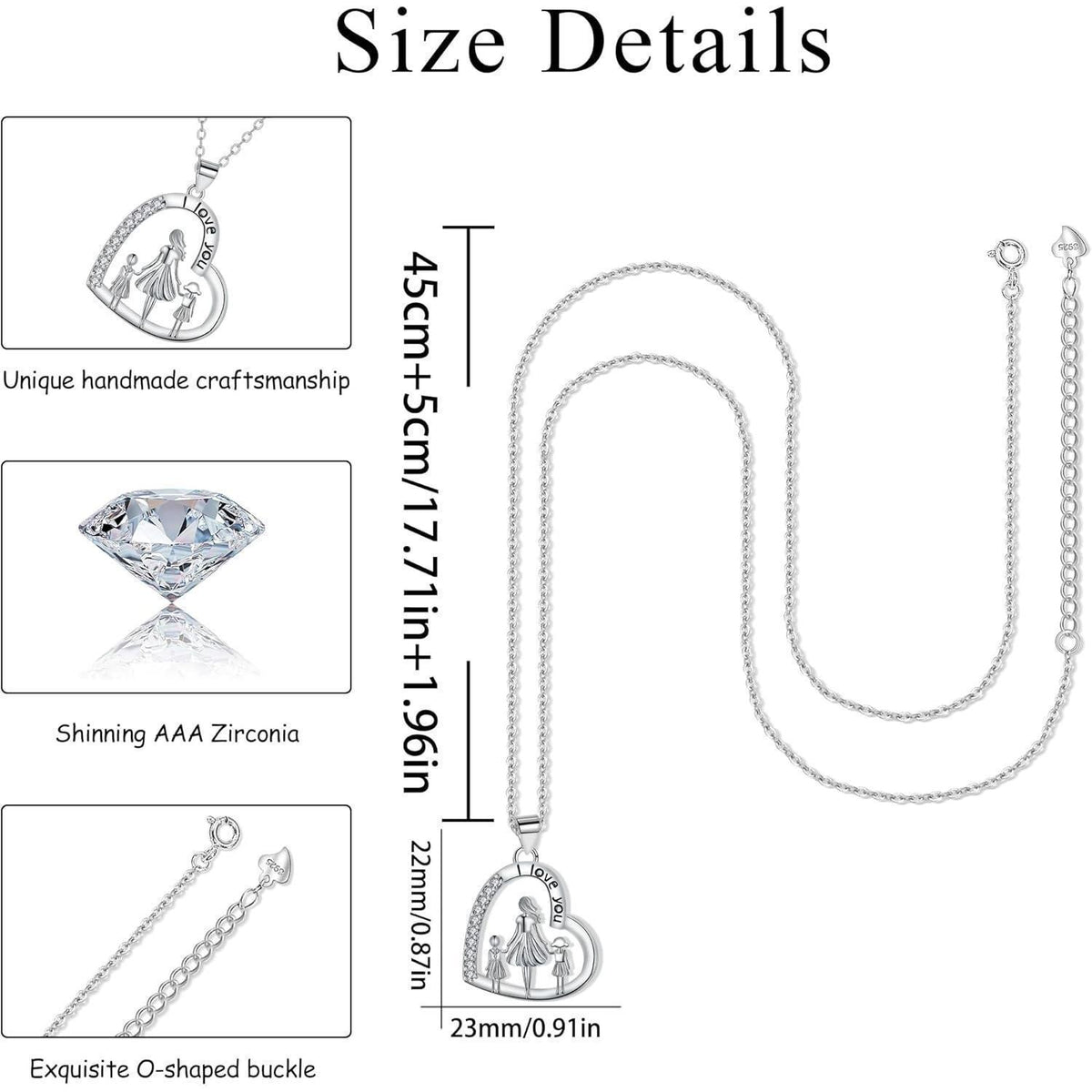 Herz Halskette 925 Sterling Silber Mutter Tochter Kette Geschenk