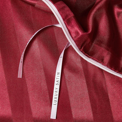 Satin Bettwäsche Set 135x200cm, 4-teilig, Rot gestreift