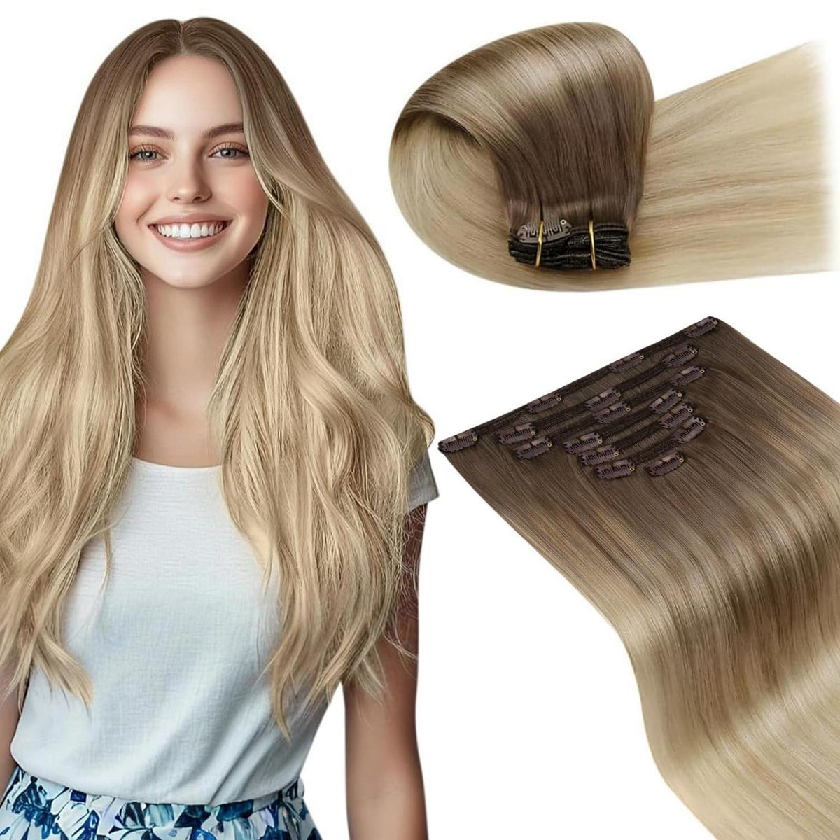 Remy Ombre Clip-in Haarverlängerung Blondbraun 45cm