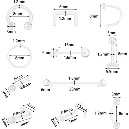 44-teiliges Acryl Piercing Set für OP & Alltag