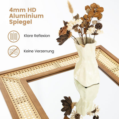 Rattan Wandspiegel – Boho Badspiegel mit Holzrahmen 66x36cm