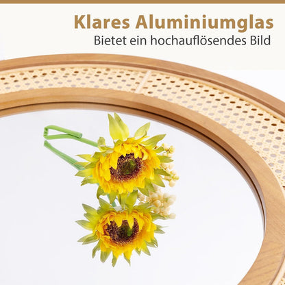 Rattan Wandspiegel Boho Deko Spiegel 40x40cm Badezimmer Spiegel