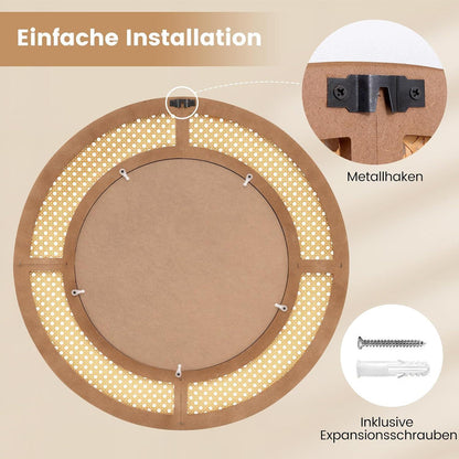 Rattan Wandspiegel Boho Deko Spiegel 40x40cm Badezimmer Spiegel