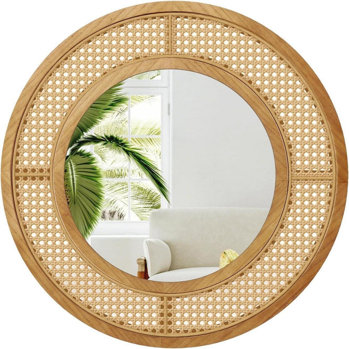 Rattan Wandspiegel Boho Deko Spiegel 40x40cm Badezimmer Spiegel