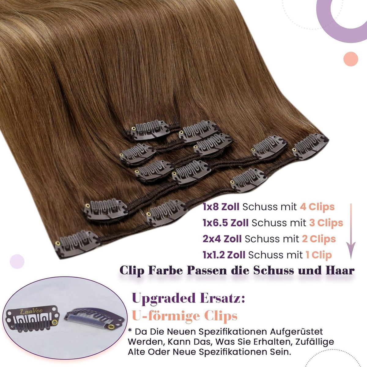 Echthaar Clip-Ins Balayage Braun Ombre 55cm
