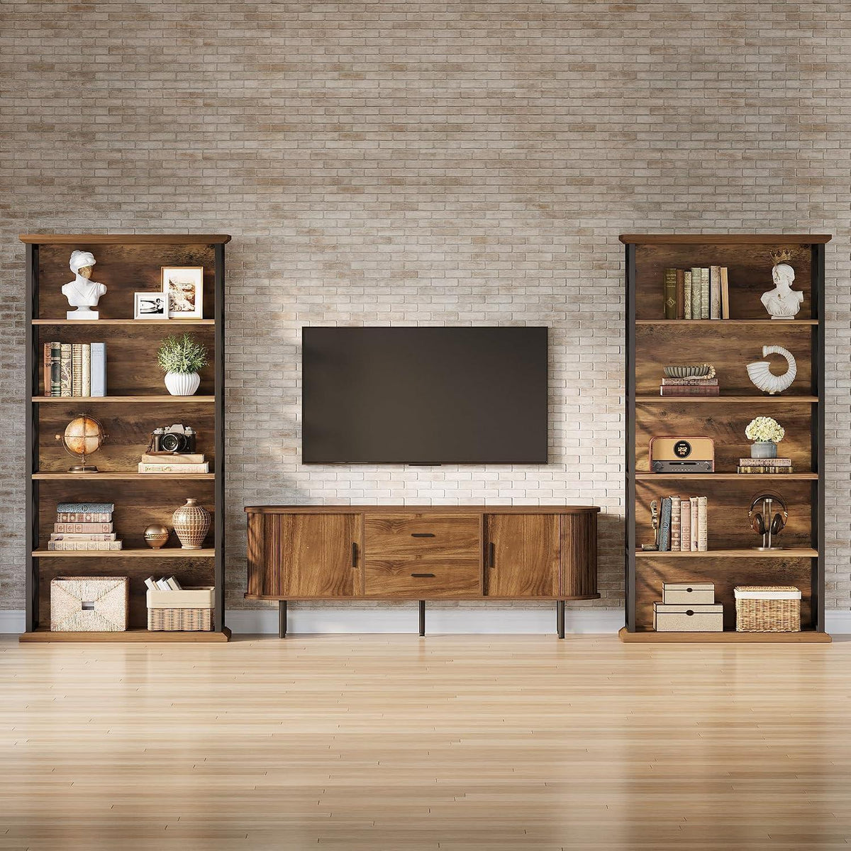 Bücherregal 6-Ebenen, Industriell, 180cm, Braun