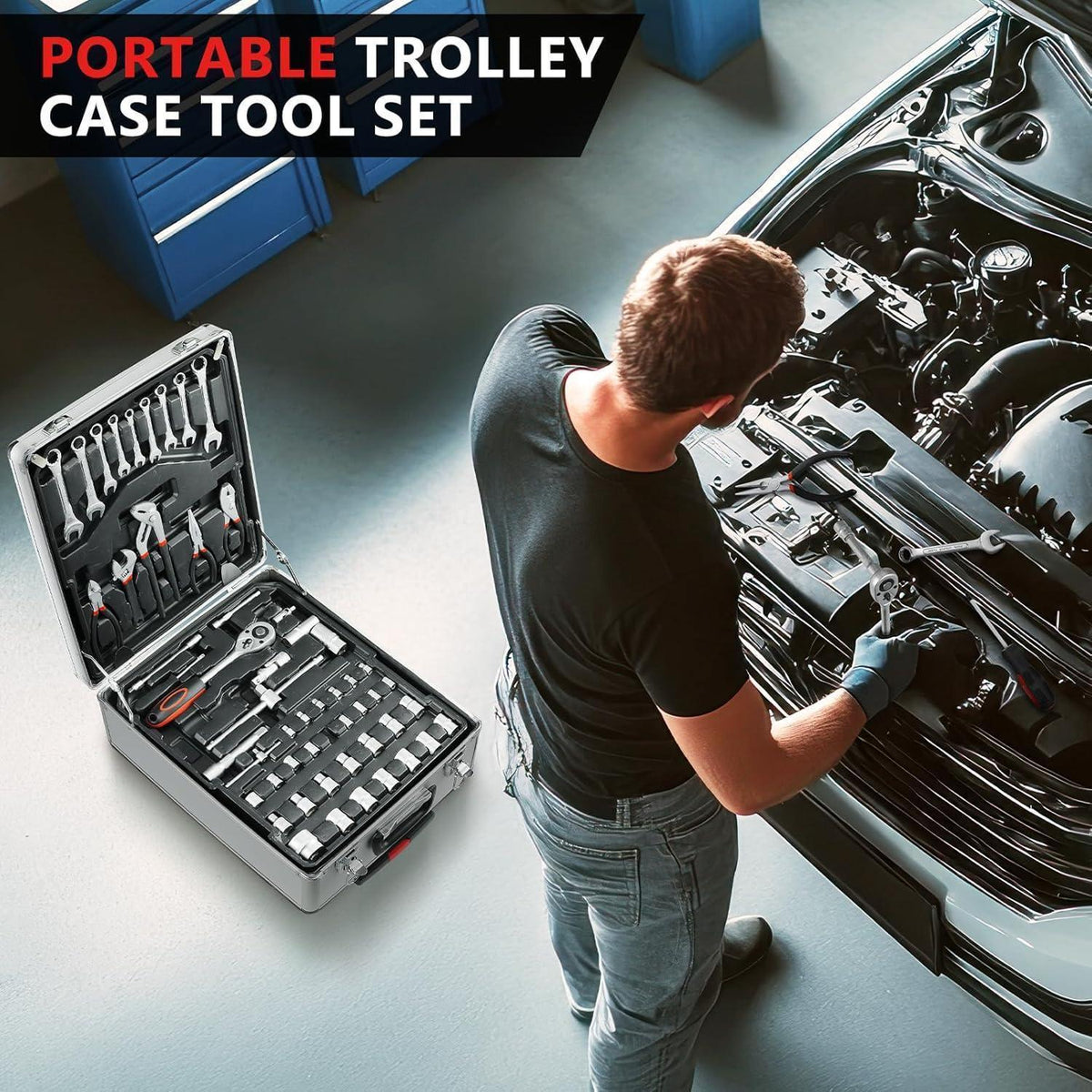 Werkzeugkoffer 799-teilig mit Rollen für Auto & Haushalt