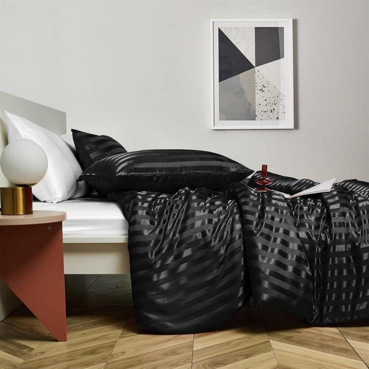 Satin Bettwäsche Set 135x200cm Schwarz 4-teilig Glänzend