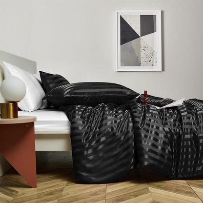 Satin Bettwäsche Set 135x200cm Schwarz 4-teilig Glänzend
