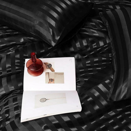 Satin Bettwäsche Set 135x200cm Schwarz 4-teilig Glänzend