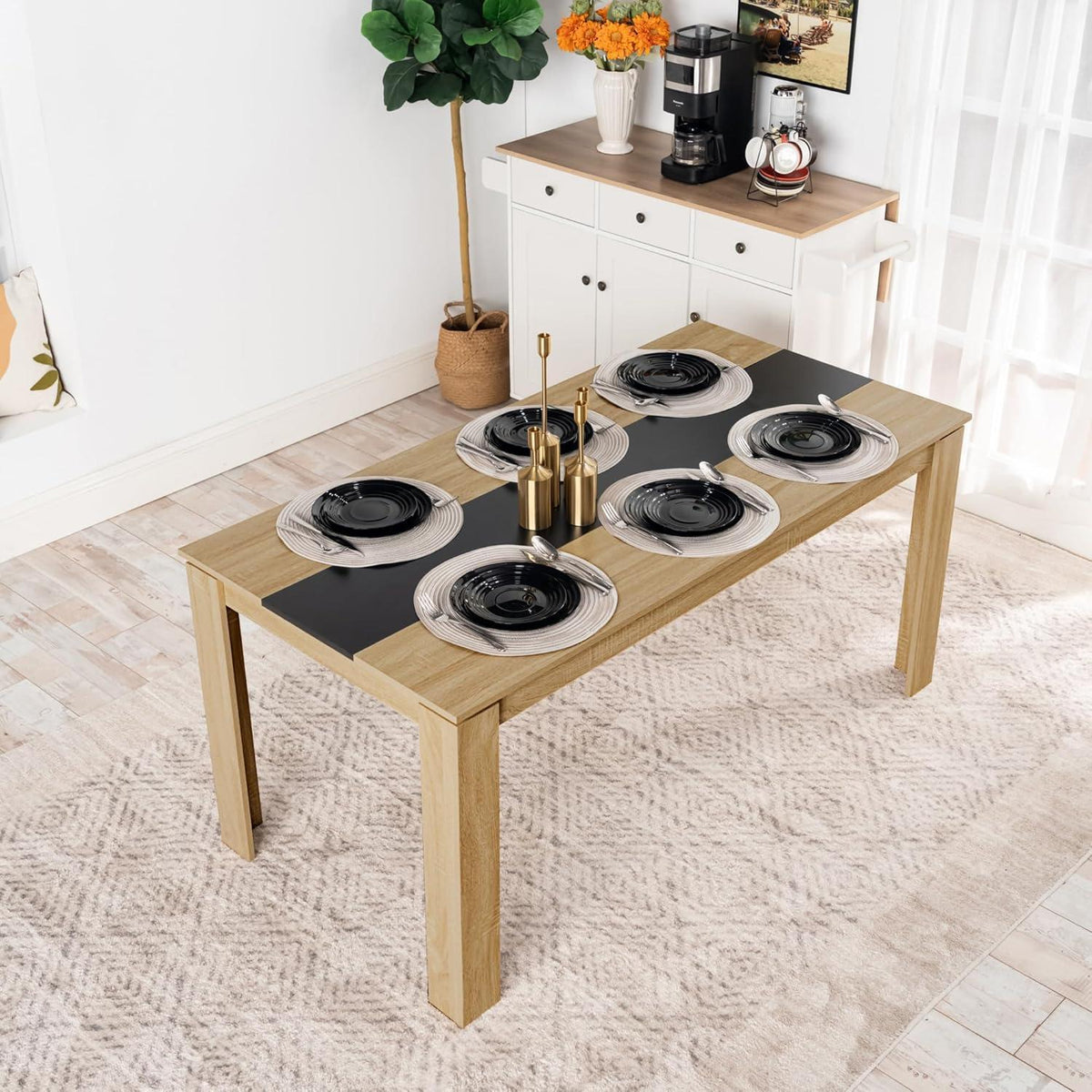 Esszimmergruppe 6 Personen – Holztisch 160x80cm & 6 Stühle