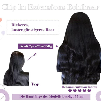 Echthaar Clip-In Extensions Schwarz Ombre Silber 50cm