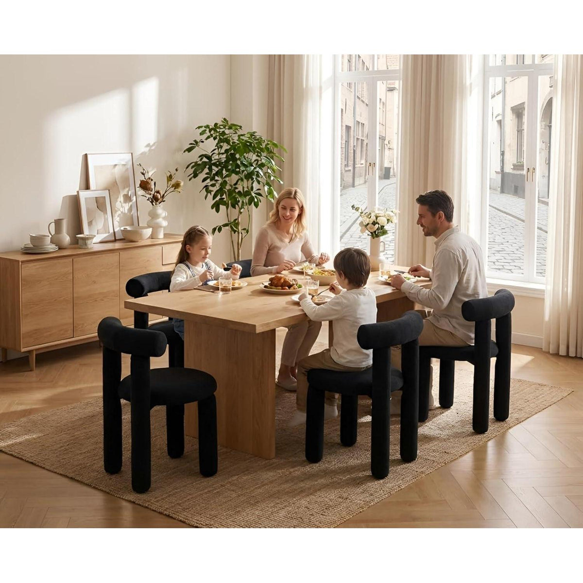 2 Esszimmerstühle Kunstfell Modern Schwarz