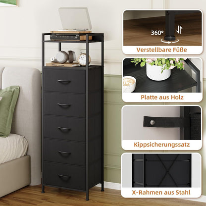 Hohe Kommode mit 5 Stoffschubladen – Schlafzimmer & Wohnzimmer