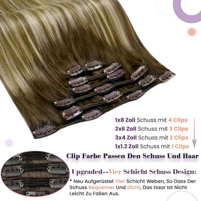 Clip-in Haarverlängerung Echthaar Balayage Braun Blond