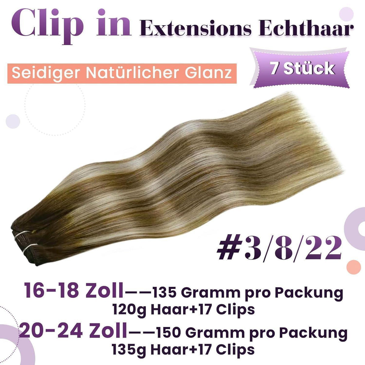Clip-in Haarverlängerung Echthaar Balayage Braun Blond