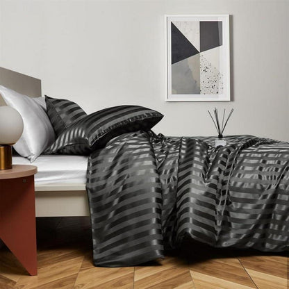 Satin Bettwäsche Set 135x200cm Grau Gestreift 4-teilig