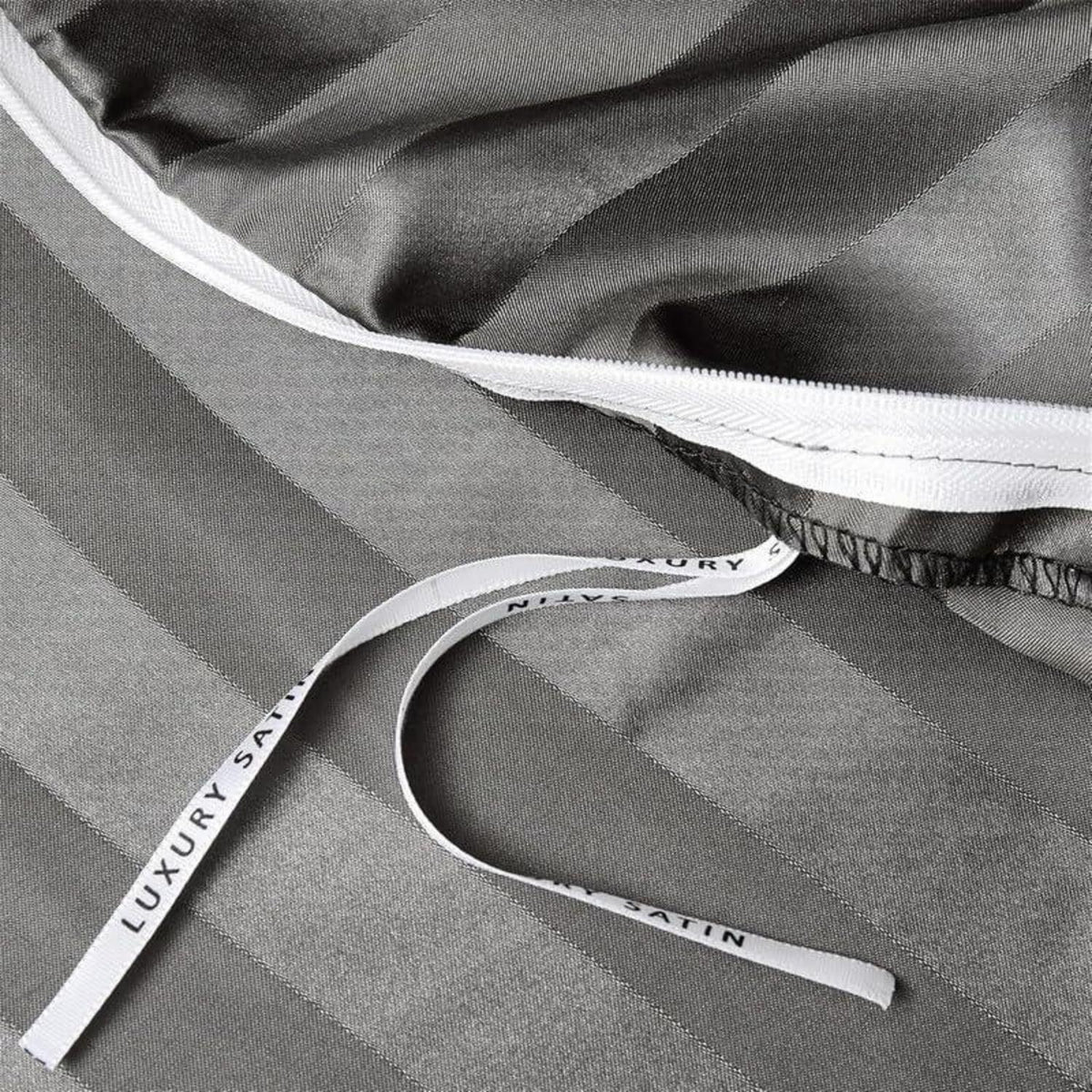 Satin Bettwäsche Set 135x200cm Grau Gestreift 4-teilig