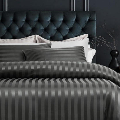 Satin Bettwäsche Set 135x200cm Grau Gestreift 4-teilig