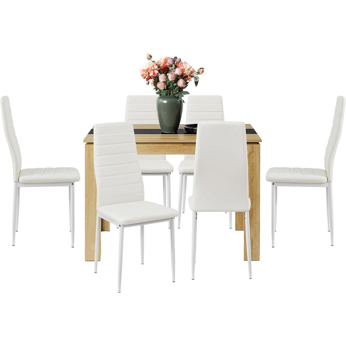 Esszimmergruppe 6 Personen – Holztisch & 6 Stühle Weiß