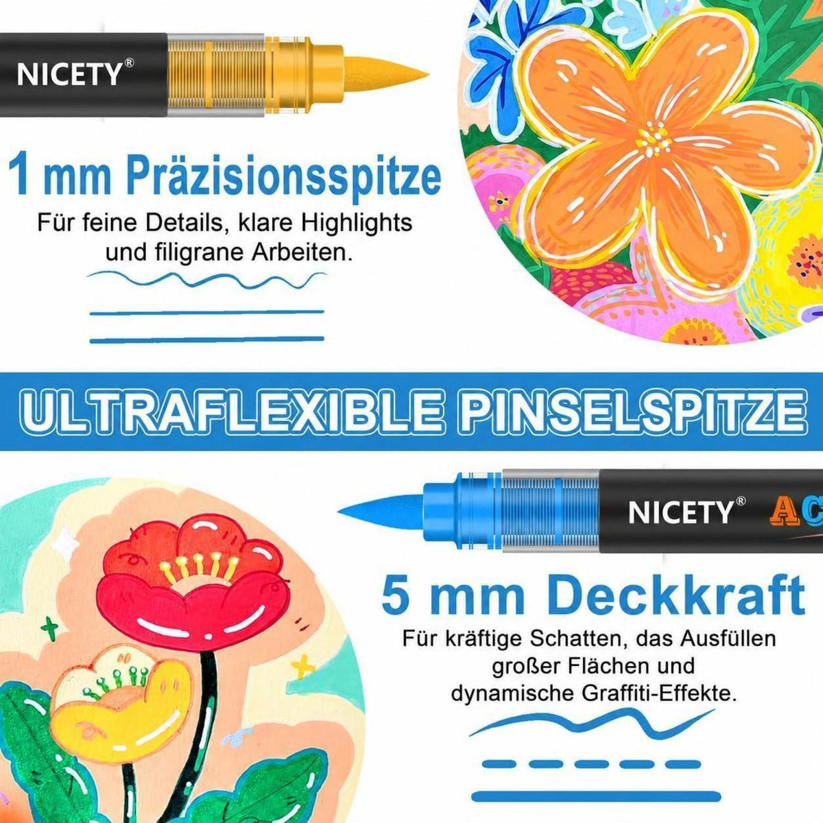 Acrylstifte Set 264 Farben – Pinselspitze für Steine, Holz & mehr