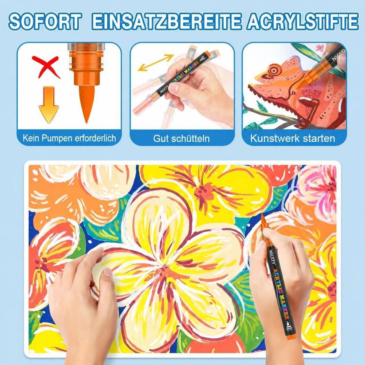 Acrylstifte Set 264 Farben – Pinselspitze für Steine, Holz & mehr