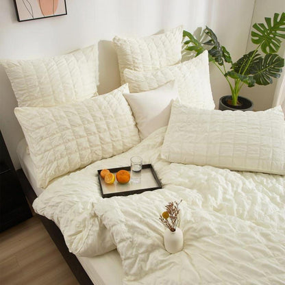 Seersucker Bettwäsche Set 135x200cm Beige Kariert – Atmungsaktiv & Weich