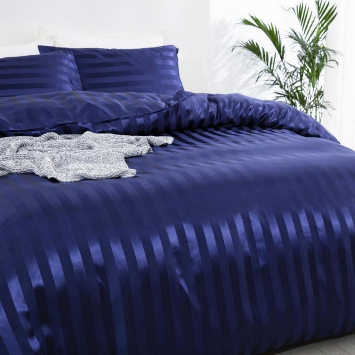 Satin Bettwäsche Set 135x200cm, 4-teilig, Blau gestreift