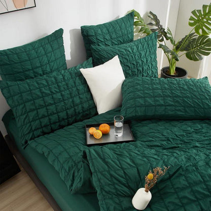 Seersucker Bettwäsche Set Grün 135x200cm - Atmungsaktiv & Weich