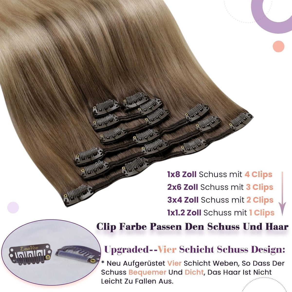 Clip-in Echthaarverlängerung Balayage Braun 50cm