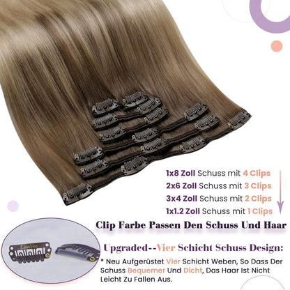 Clip-in Haarverlängerung Echthaar Balayage Braun Blond