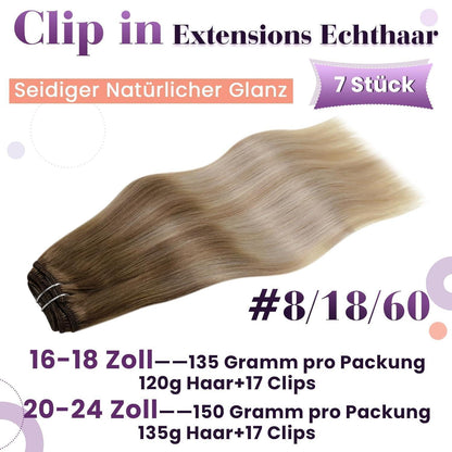 Clip-in Haarverlängerung Echthaar Balayage Braun Blond