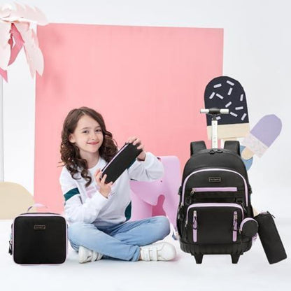 Schultrolley Rucksack Mädchen Lila & Schwarz mit Rollen