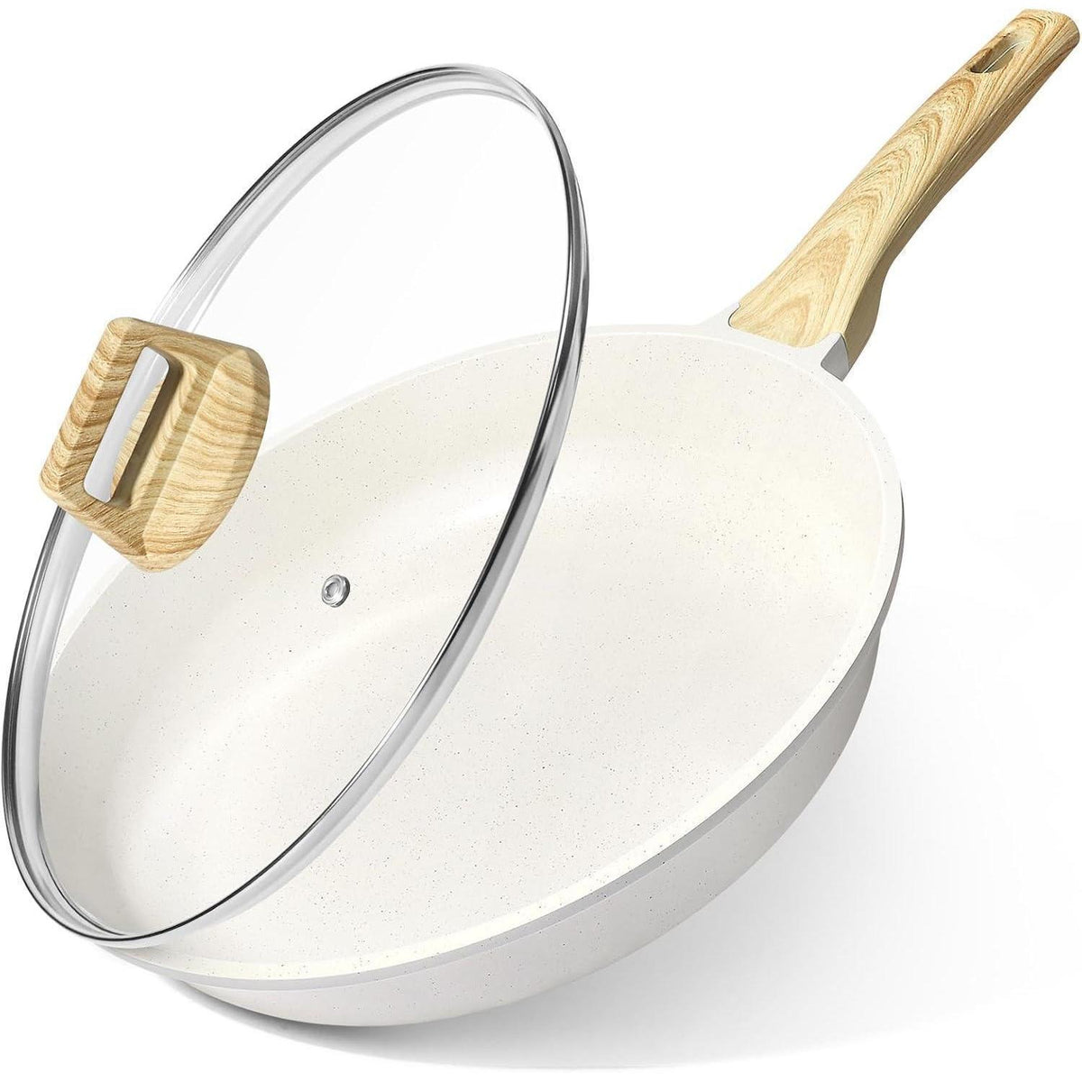 Keramik-Bratpfanne mit Deckel, 26 cm, Induktion, Ungiftig, Weiß