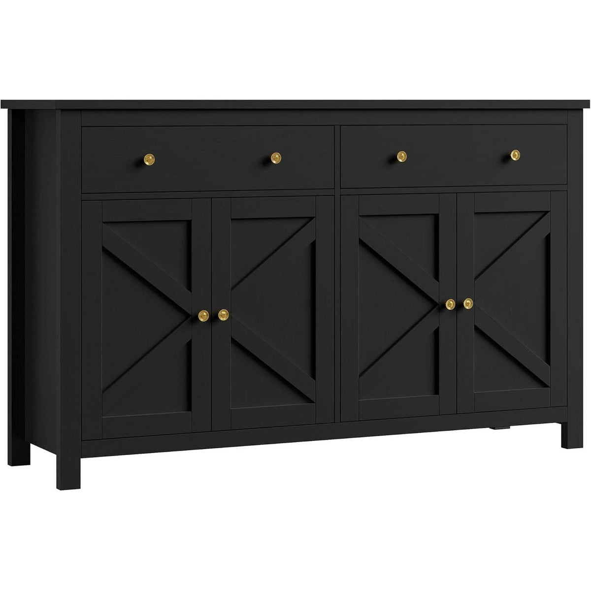 Schwarzes Sideboard 140cm – Küchenbuffet mit Schubladen & Ablagen