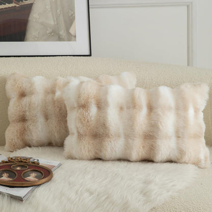 2x Luxus Kissenbezug Wolle 30x50cm - Weiß & Beige
