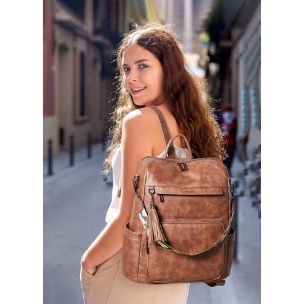 Rucksack Damen Laptopfach 15,6 Zoll Wasserdicht Business in Lederoptik