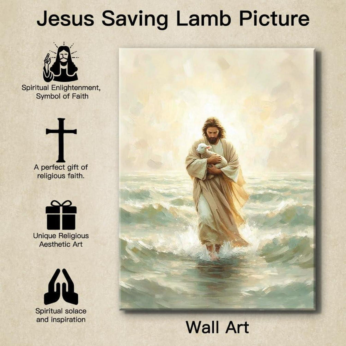 3-teiliges Leinwandbild Jesus mit Lamm - Religiöse Wandkunst 30x40 cm