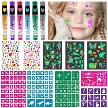 Glitzer Tattoo Set Kinder mit 148 Schablonen & Leucht-Tattoos