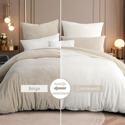 Kuschelige Flanell Bettwäsche 155x220 Beige-Weiß 2teilig