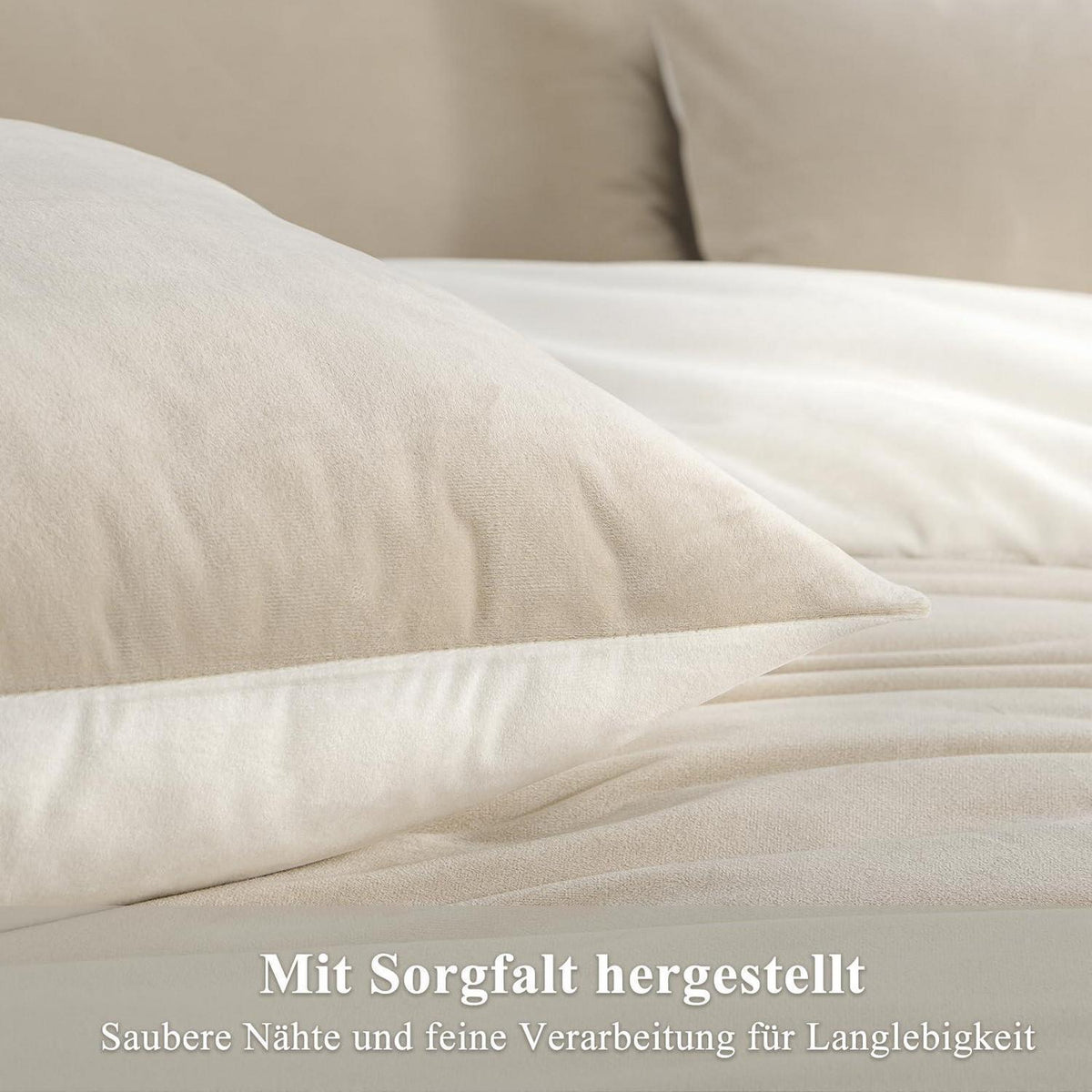 Kuschelige Flanell Bettwäsche 155x220 Beige-Weiß 2teilig