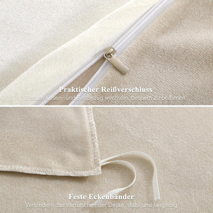 Kuschelige Flanell Bettwäsche 220x240 Beige-Weiß 3-teilig