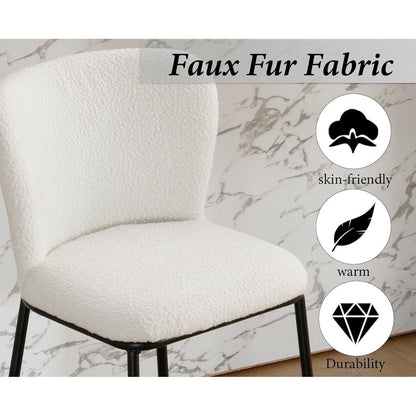 Barhocker Set 2x Teddystoff mit Lehne & Fußstütze Weiß