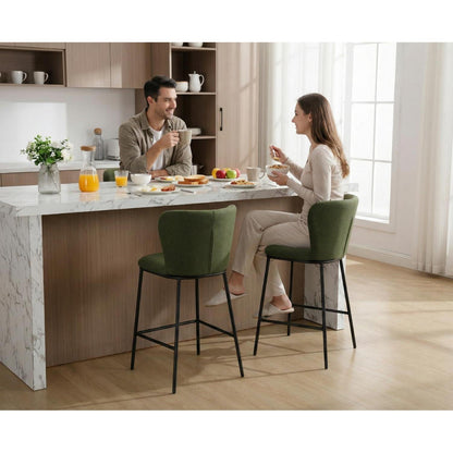 Grüner Barhocker Set (2x) mit Lehne & Fußstütze