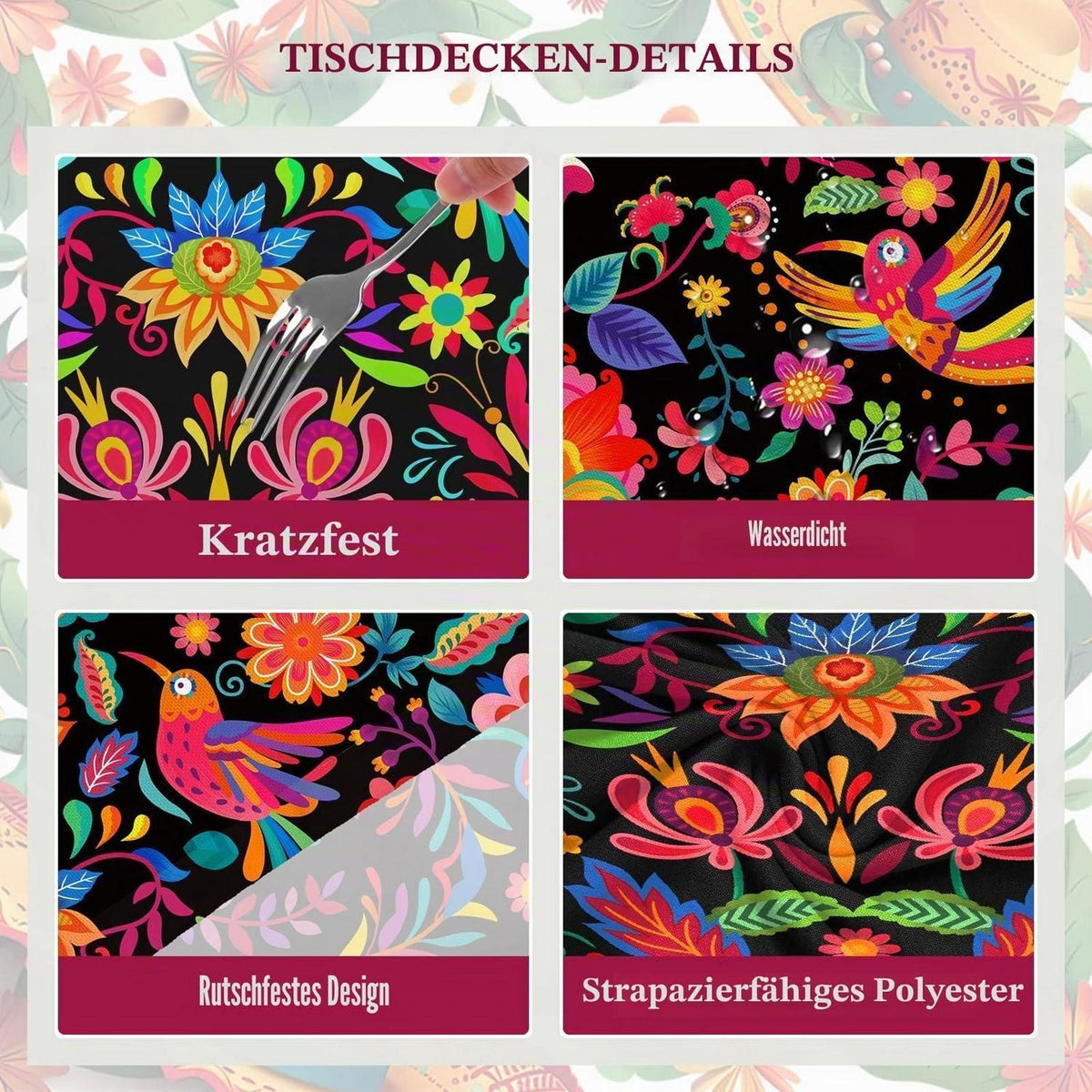 Wasserdichte Mexiko Tischdecke – Rechteckig 140x178 cm