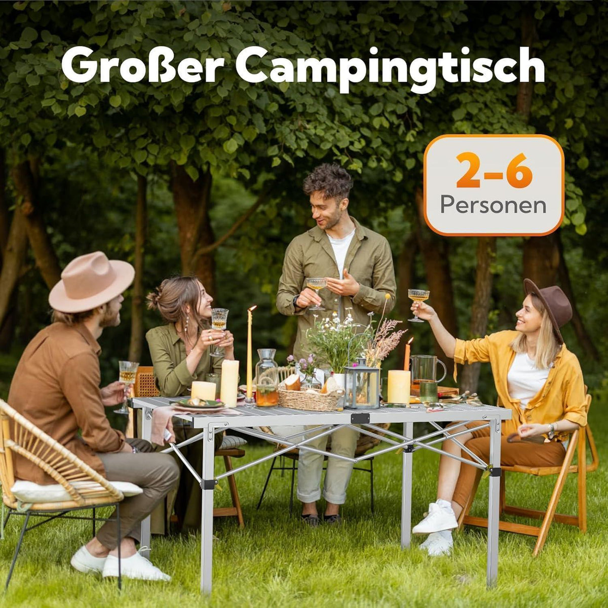 Klapptisch für 6 Personen, 118x70cm, bis 100kg belastbar, mit Tragetasche