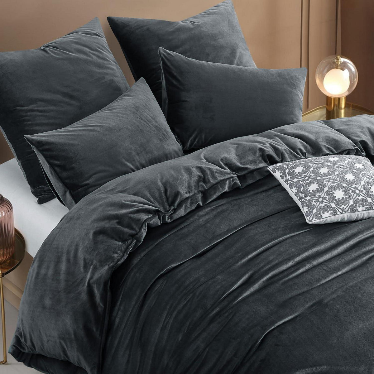 Kuschelige Flanell Bettwäsche Set 200x200 Grau 3-teilig