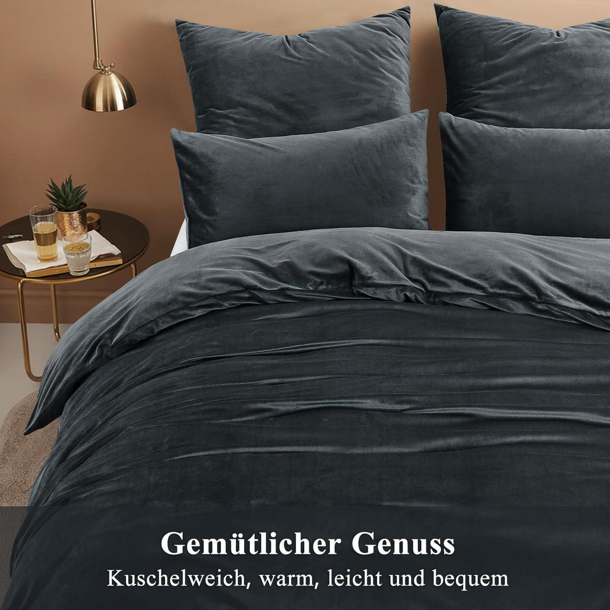 Kuschelige Flanell Bettwäsche Set 200x200 Grau 3-teilig