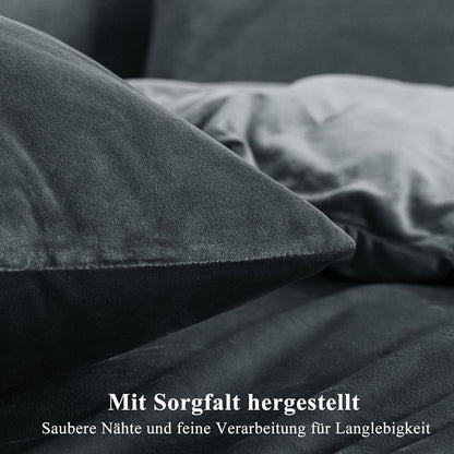 Kuschelige Flanell Bettwäsche Set 200x200 Grau 3-teilig