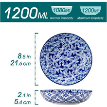 vancasso Porzellan Pastateller 6er Set 1200ml Blau-Weiß Blumen